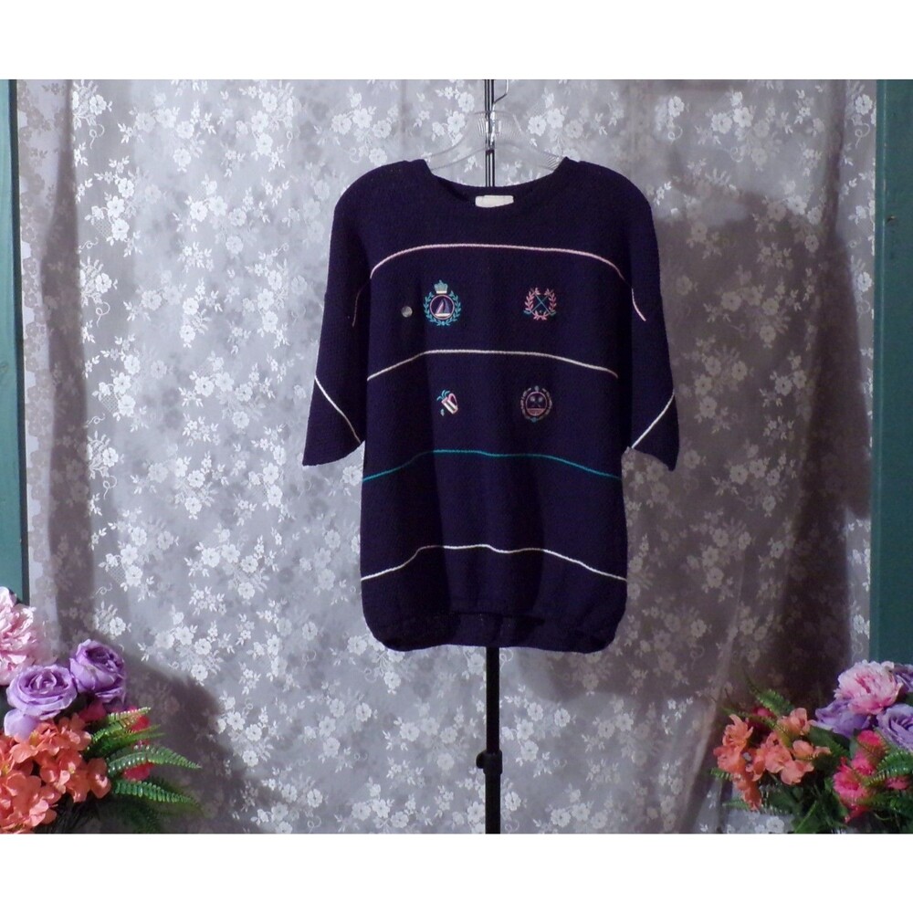 Vintage 80s Golf Sweater Size Large 1980s Ladies Short Sleeve Preppy Old Money